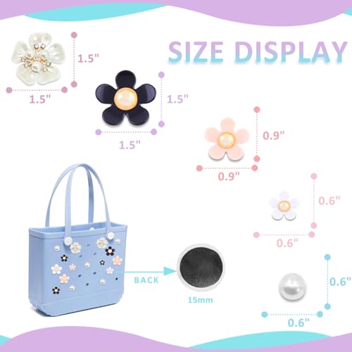 Charms for Bogg Bag, Pearls and Colorful Flowers for Bogg Bag Accessories, Compatible with Women Rubber Beach Bag Tote Handbag Decoration（17 Pcs）2