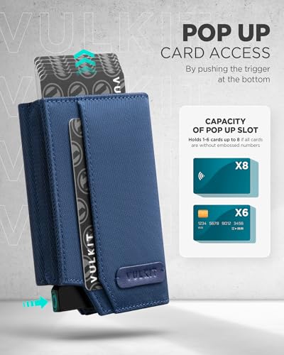 VULKIT Mens Wallet for Max.12 Cards with Pop-Up Credit Card Ejector Case, ID Window, Cash/Bills Compartment and Coin Pocket, Hook and Loop Tape Closure, Giftbox Packed, Blue Oxford Fabric2