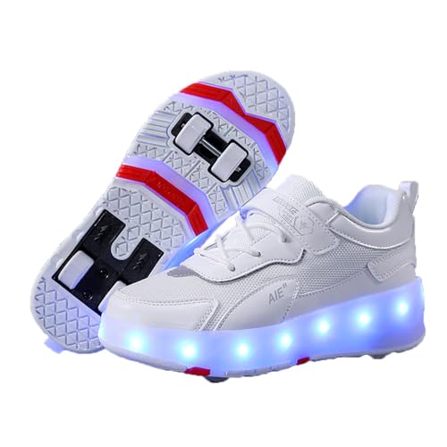 Kids Roller Skates Shoes Sneakers for Boys & Girls, Unisex Outdoor Parkour Shoes with 4-Wheels Trainer Skateboarding Shoe Retractable Skating Shoes for Children's Park Sports Walking