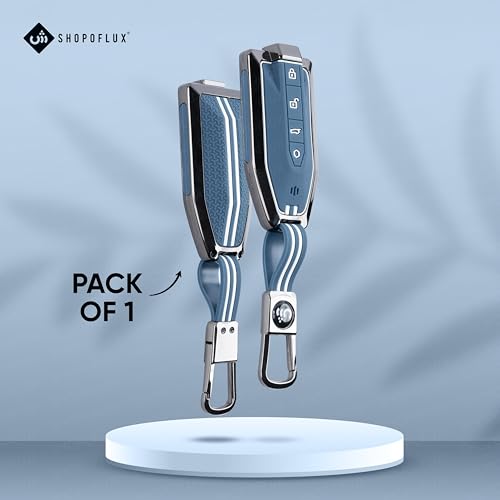 Image of SHOPOFLUX Metal Key Cover Compatible with Mahindra BE 6, XEV 9 EV, XUV 7XO Smart Key (Metal Silicone Blue)