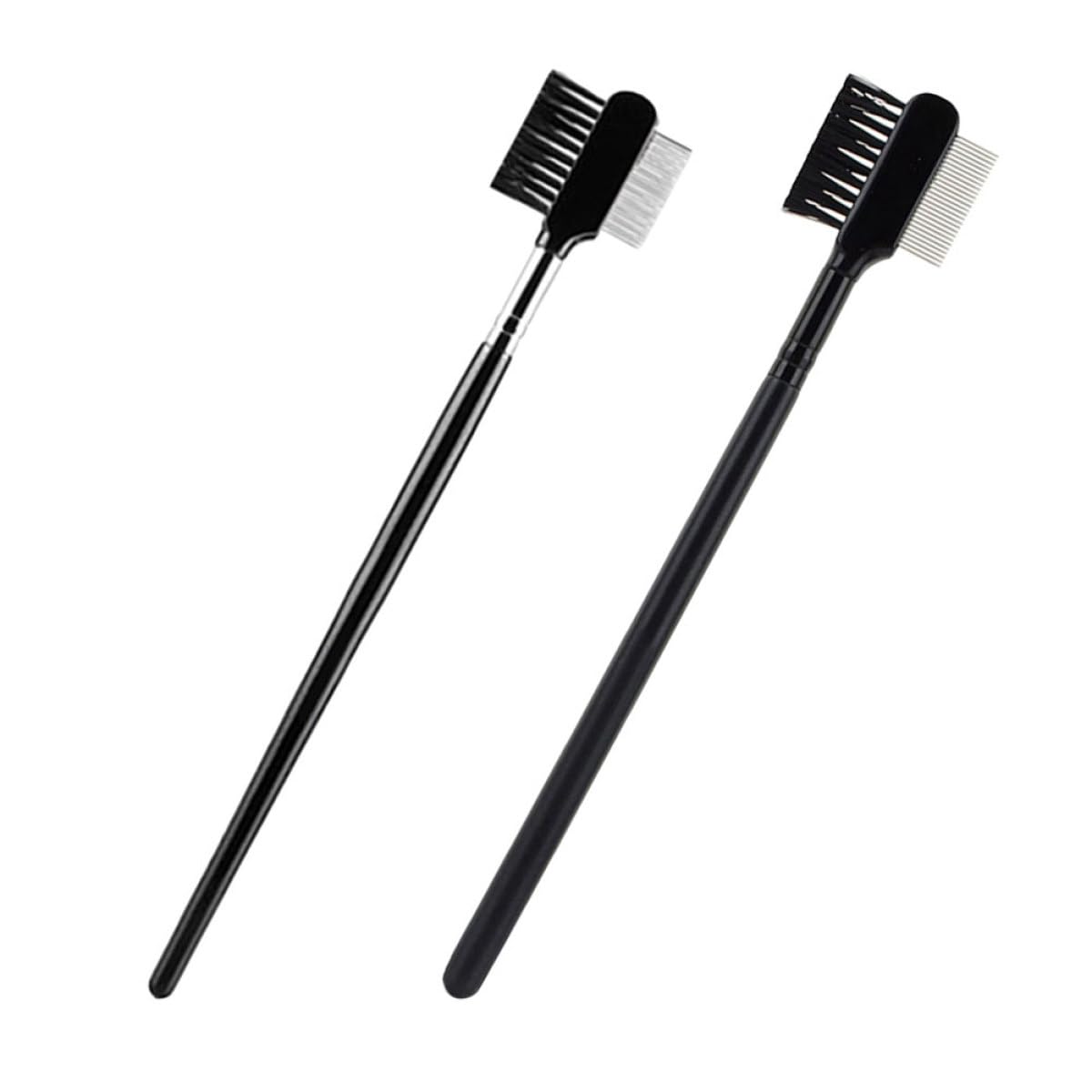 CHILDWEET Dual-head Eyebrow Brush and Eyelash Comb 2pcs Black Silver Portable Makeup Tool for Precise Brow Shaping and Lash Grooming