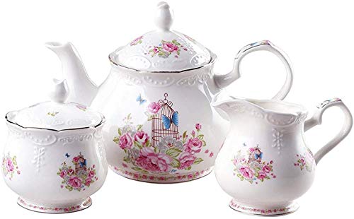 Euro Style Strength Porcelain Tea Sets Coffee Pot Ceramic Teapot,Milk Jug and Sugar Bowl-Pink Roses