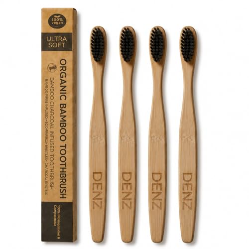 Image of DENZ Bamboo Charcoal Toothbrush for Adults, Pack of 4