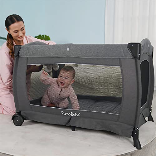 Pamo Babe Deluxe Nursery Center, Foldable Playard For Baby & Toddler, Bassinet, Mattress, Changing Table For Newborn(Black) #TOP6