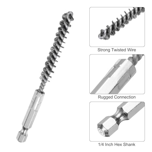 Image of HARFINGTON 10Pcs Bore Brush Set for Drill Different Bristle Lengths Stainless Steel Twisted Wire Cleaning Drill Wire Brush with 1 /4 inch Hex Shank for Tubes