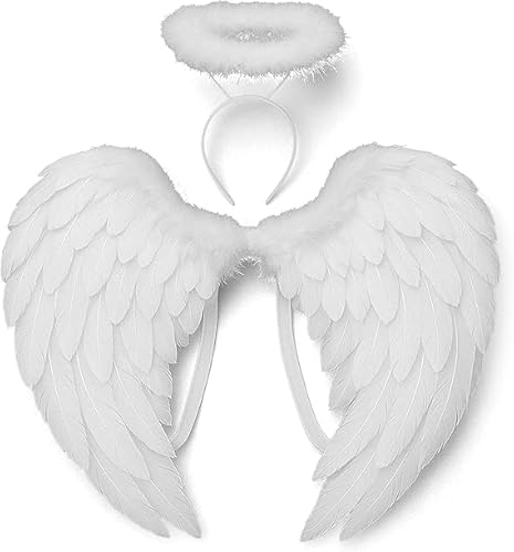 White Angel Wings and Halo Headband Set for Adults â€“ 
