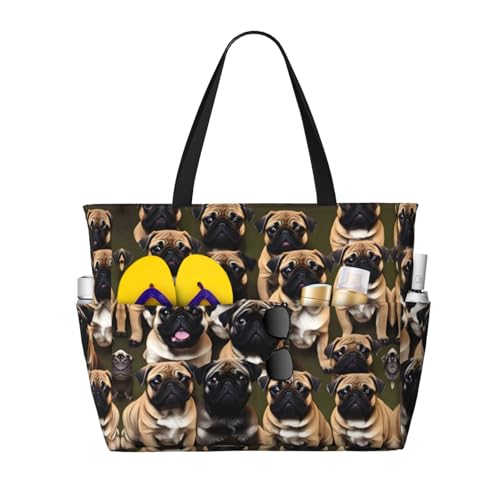 Sac à bandoulière imperméable imprimé pug grand sac fourre-tout de voyage