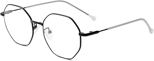 JOVAKIT Lentes de bloqueo de luz azul polígono para mujeres y hombres anteojos de metal cuadrados octágono vintage sin receta