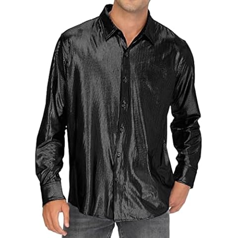 RUMAOZIA Men's 80s Sequin Disco Shirt Cover