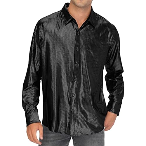 Disfraces de carnaval camisa casual para hombre con lentejuelas con botones, ropa de cosplay, cara clara, camiseta, Negro , M