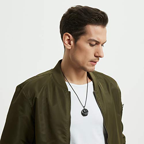 Coai Viking Jewelry Black Obsidian Raven Necklace For Men Stainless Steel Chain #TOP1