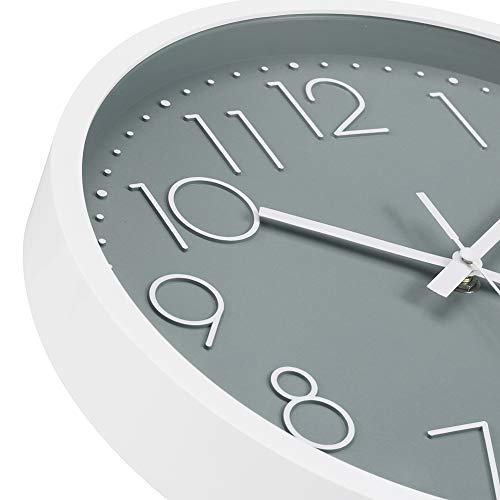 Rysunle 12 Inch Modern Wall Clock, Silent Non-Ticking Decorative Battery Operated Wall Clocks For Living Room, Office, Bathroom, Kitchen, Thicken Plastics Frame Glass Cover (Gray) #TOP1