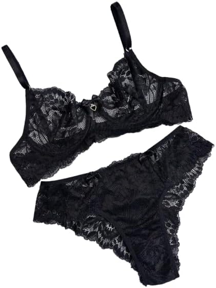 Conjunto Rendado Lingerie Sem Bojo com Aro Fio Rendado Forro Inte...