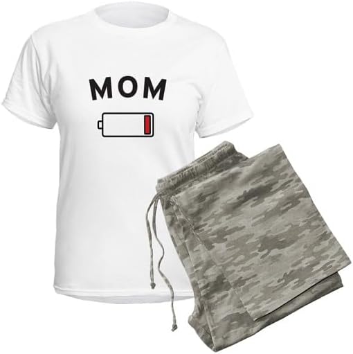 CafePress Mom Low Battery Pajamas Women's Novelty Cotton Pajama Set, Comfortable PJ Sleepwear
