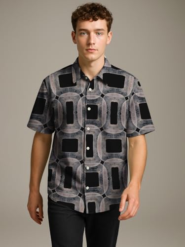 Image of BULLMER Trendy Regular Fit Cotton Blend Printed Casual Half Sleeve Shirt for Men | Stylish Mens Casual Shirts | Shirts for Men