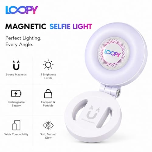 Image of LOOPY Magnetic Selfie Fill Light, 3-in-1 LED Ring Light Compatible with MagSafe, for Selfies, Photography, Vlogging, Makeup, Rechargeable, Portable, White