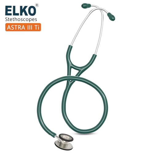 Image of ELKO EL-240 ASTRA III Ti Titanium dual head acoustic stethoscope | Adult & Pediatric Stethoscope with Double-sided Natural Titanium Chestpiece | Two-Way PVC Tubing | Doctors & Medical Students (Green)