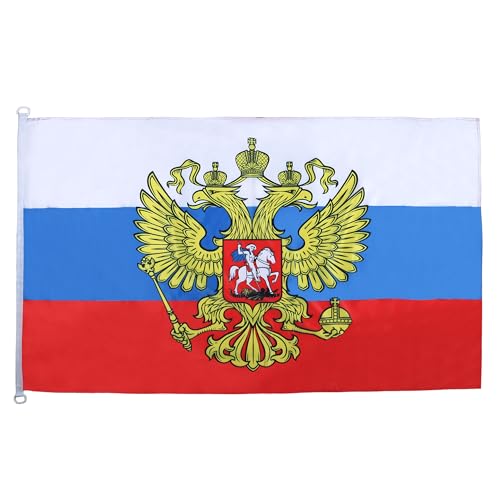 Image of Russia with eagle Flag 3' x 5' External Use - Russian coat of arms flags 90 x 150 cm - Banner 3x5 ft Knitted Polyester with rings - AZ FLAG