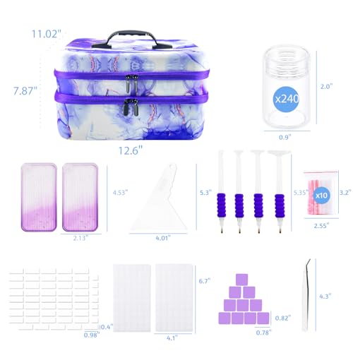 Image of 240 Slot Diamond Art Storage Box | Purple Bead Organizer Case with Drill Tools, Portable Craft Box, For 5D DIY Art Kits