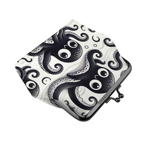 Pu Leather Buckle Coin Purse Cute-Black-Cartoon-Inkfish Girls Kiss-Lock Change Purse Wallets3