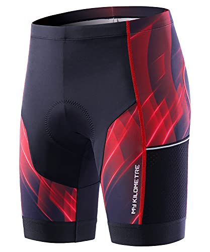MY KILOMETRE Herren Radhose mit Seitentaschen Blau Rot Bike Shorts Klassische Fahrrad Reiten Bike Shorts, rot, Groß Cover