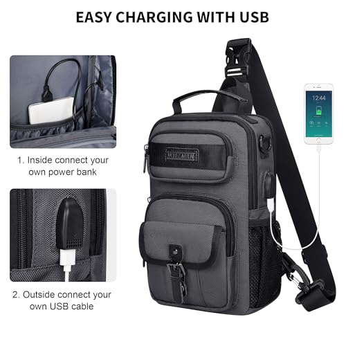 Image of WITZMAN Sling Bag for Men Convertible Travel Sling Backpack USB Charging Port Lightweight Crossbody Shoulder Casual Daypack