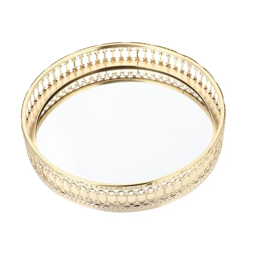 ELAYARD Plateau de Rangement Bijoux Doré avec Miroir Vertical Alliage et Verre Multifonction pour Maquillage et Décoration Maison Petit Format Élégant