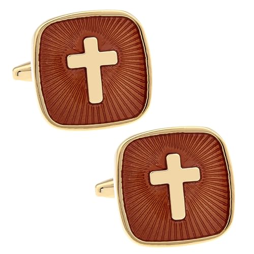 Mancuernillas para Hombre Cruz Dorada con Caja