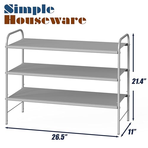 Image of Simple Houseware 3-Tier Shoe Rack Storage Organizer, Grey - Space-Saving Shoe Shelf, Holds 9-16 Pairs, Sturdy Metal Frame, Easy Assembly - Closet, Entryway, Bedroom Shoe Storage Solution