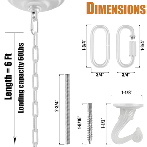 Image of 6 Ft Heavy Duty Hanging Chain Kit for Lighting Fixture (White) | for Lighting Fixture, Chandelier, Pendant, Lantern, Swag Lamp, Plant /Flower Basket, Bird Feeder