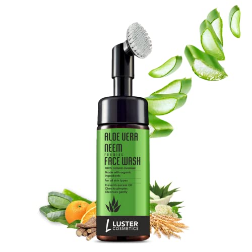 Luster Cosmetics Aloe Vera Neem Foaming Face Wash | High Potency Neem & Aloe Vera Extracts | Foaming Face Wash With Built-In Brush | For Women & Men | All Skin Types -100ml For Rs. 149 @ 57 %