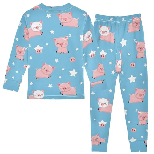 Pajama Sets Long Sleeve Sleep Piggy Pattern on Blue Soft Comfy Sleepwear 2 Piece PJS 3-8T3