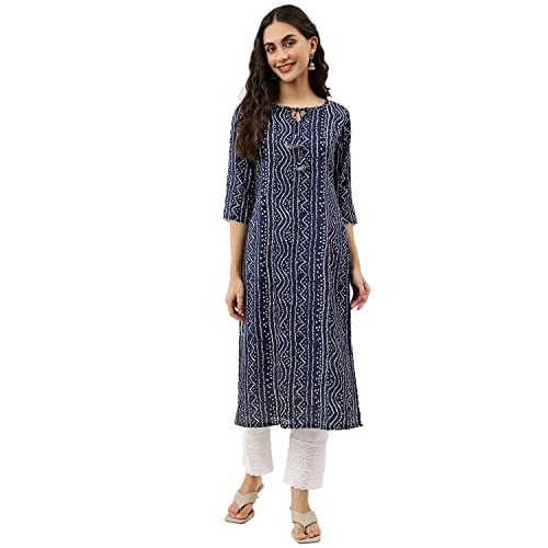 Image of NAINVISH Women's Cotton Blend Relaxed Fit Straight Kurti