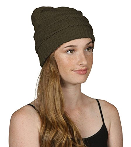 Gravity Threads Knit Soft Stretch Beanie Cap, Dark Olive
