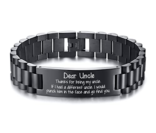 Mealguet Thanks For Being My Uncle Engraved Funny Bracelet Gift For Uncle From Niece Nephew, Masculine Handsome Stainless Steel Engraved Link Wristband Bracelet For Men For Birthday Father's Day #TOP23