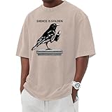 Gewaschenes Herren-T-Shirt, Buchkrähenmuster, Rundhalsausschnitt...