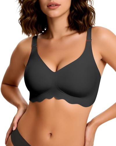 Image of HORISUN Wireless T Shirt Bra Seamless Push Up Bralette Full Coverage V Neck Comfortable Bras for Women