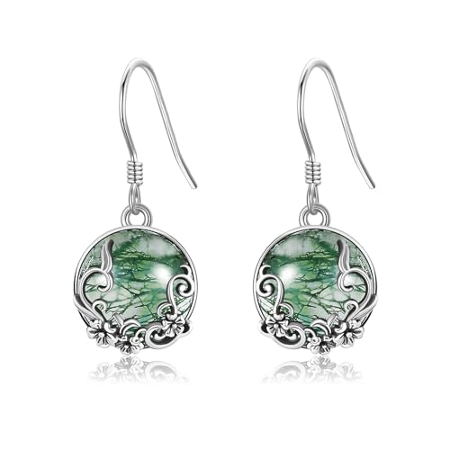 ONEFINITY Moss Agate Earrings 925 Sterling Silver Green Gemstone 