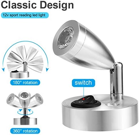 SUPAREE 12v LED Spot Reading Light Adjustable Switch Warm Light for Camper Van Caravan Boat Interior Led Light (A-ON/OFF Switch)