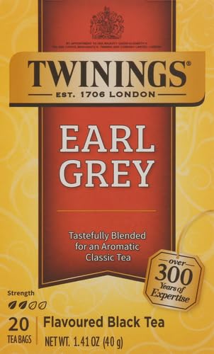 Image of Twinings Earl Grey Black Tea Individually Wrapped Bags, 20 Count (Pack of 2), Flavoured with Citrus and Bergamot, Caffeinated, Enjoy Hot or Iced, 20 Teabags