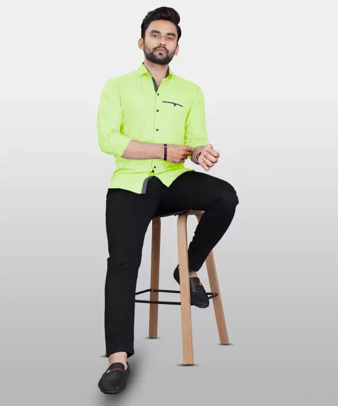 Image of CB-COLEBROOK Men's Regular Fit Solid Soft Touch Cotton Casual Shirt with Pocket Design with Spread Collar & Full Sleeves (Available in Plus Size)
