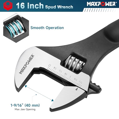 Image of MAXPOWER 16 inch Spud Wrench, Max Jaw Opening 1-9 /16 inch | Continuous-tapered Handle for Alignment