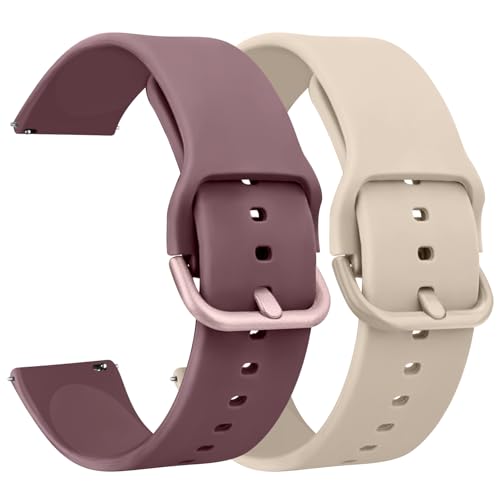 Demark Pack 2 Silicone Watch Straps Bands 20mm 22mm-Quick Release Waterproof Soft Rubber Replacement Straps with Silver Plated Stainless Steel Buckle (Smoke Purple/Milk Tea, 22mm)