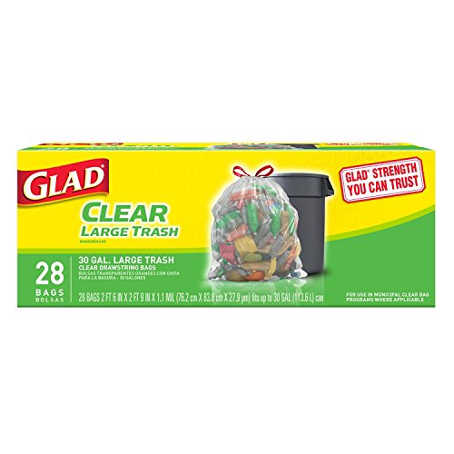Glad Clear Recycling Drawstring Large Trash Bags, Clear, 30 Gallon, 28 Count