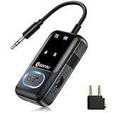 SONRU Airfly Bluetooth トランスミッター、2イン1飛行機用 Bluetooth レシーバー、LEDディスプレイ付きAux bluetoothアダプタ-、ダブル接続レシーバー3.5mm Auxオーディオアダプター、RCAケーブル付き、フライト/テレビ/PC/車/ジム用