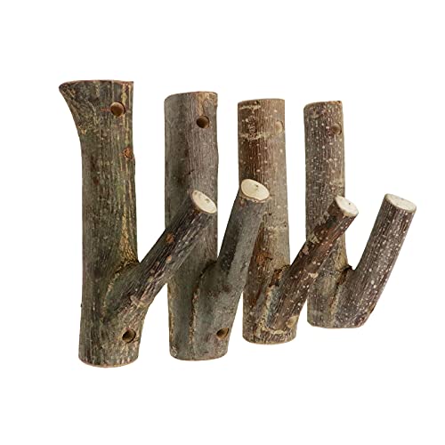 Image of Tsnamay 4Pcs Real Wood Tree Branch Wall Hook, Farmhouse Rustic Decorative Wooden with Bark Trunk Thickness 2cm-3cm with Screw
