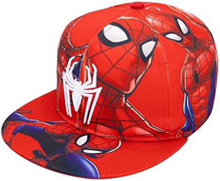 Marvel Comics Mens Spiderman Character Costume Embroidered/Printed Snapback Flatbrim Baseball Cap Hat, Red