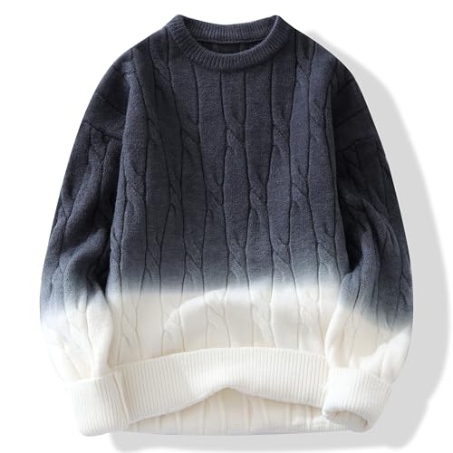 GURUNVANI Unisex Gradient Knit Sweater Crewneck Loose Fit Twist Texture Pullover