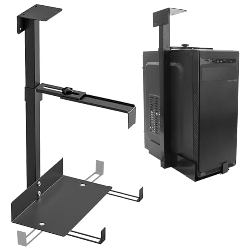 PC Halterung Unter Schreibtisch, Verstellbare Computer Halterung unter Schreibtisch Aufhängung Halter für Untertisch PC Wandhalterung Flexibler Halter, Funktioniert mit den meisten Hosts,Schwarz