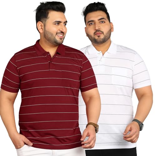 Image of INKKR Plus Size Men's Regular Fit Striped Polo Tshirt Combo